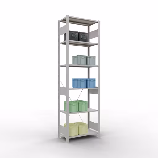 Produktbild Nr.15 des Artikels Grundregal, Fachbodenregal Stecksystem MULTIplus150, 2500 x 750 x 400 mm (HxBxT), 6 Fachböden, Kreuzstrebe, RAL 7035 lichtgrau aus der Produktreihe Stecksystem von der Marke Schulte Lagertechnik