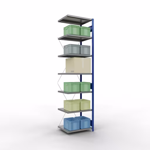 Abbildung Nr 13 des Artikels Anbauregal, Fachbodenregal Stecksystem MULTIplus250, 3000 x 750 x 600 mm (HxBxT), 7 Fachböden, Kreuzstrebe, RAL 5010 enzianblau/verzinkt/verzinkt aus der Produktgruppe Stecksystem von der Marke Schulte Lagertechnik