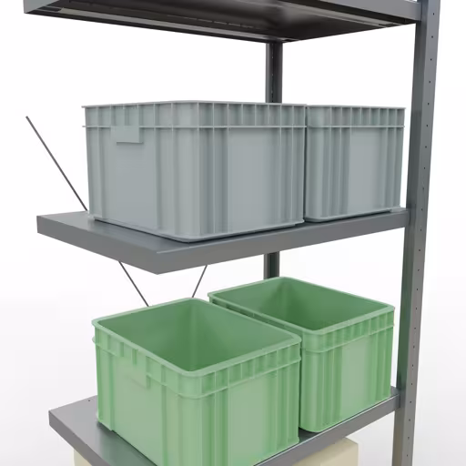 Produktbild Nr 15 des Artikels Anbauregal, Fachbodenregal Stecksystem MULTIplus250, 2000 x 750 x 500 mm (HxBxT), 5 Fachböden, Kreuzstrebe, verzinkt Abbildung Nr 15 des Artikels Anbauregal, Fachbodenregal Stecksystem MULTIplus250, 2000 x 750 x 500 mm (HxBxT), 5 Fachböden, Kreuzstrebe, verzinkt aus der Produktgruppe Stecksystem von der Marke Schulte Lagertechnik