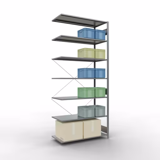 Stecksystem Anbauregal 3000x1300x600 mm, Typ 150 kg, verzinkt mit der GTIN 4004514217806 Stecksystem Anbauregal 3000x1300x600 mm, Typ 150 kg, verzinkt von Schulte Lagertechnik mit der Artikelnr. 12767-130