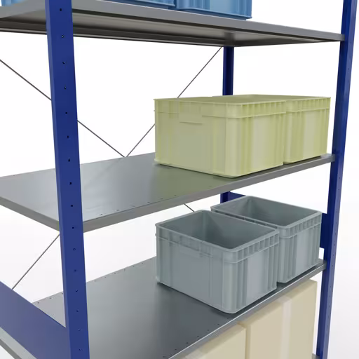 Andere Ansicht des Artikels Grundregal, Fachbodenregal Stecksystem MULTIplus150, 3000 x 1300 x 600 mm (HxBxT), 7 Fachböden, Kreuzstrebe, RAL 5010 enzianblau/verzinkt Andere Ansicht des Artikels Grundregal, Fachbodenregal Stecksystem MULTIplus150, 3000 x 1300 x 600 mm (HxBxT), 7 Fachböden, Kreuzstrebe, RAL 5010 enzianblau/verzinkt aus der Kategorie Stecksystem