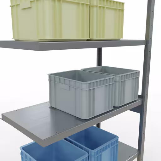 Andere Ansicht des Artikels Anbauregal, Fachbodenregal Stecksystem MULTIplus330, 2500 x 1000 x 500 mm (HxBxT), 6 Fachböden, Kreuzstrebe, verzinkt aus der Kategorie Stecksystem