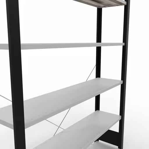 Abbildung Nr 12 des Artikels Grundregal, Büro-Fachbodenregal Stecksystem MULTIplus85, 2000 x 1300 x 300 mm (HxBxT), 6 Fachböden, Kreuzstrebe, ohne Anschlagleiste, schwarz/lichtgrau aus der Produktgruppe Büroregale von der Marke Schulte Lagertechnik