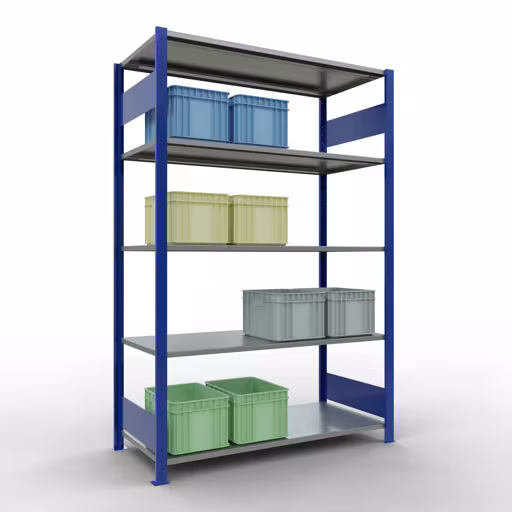 Produktbild Nr.13 des Artikels Grundregal, Fachbodenregal Stecksystem MULTIplus150, 2000 x 1300 x 600 mm (HxBxT), 5 Fachböden, Längenriegel, RAL 5010 enzianblau/verzinkt aus der Produktreihe Stecksystem von der Marke Schulte Lagertechnik