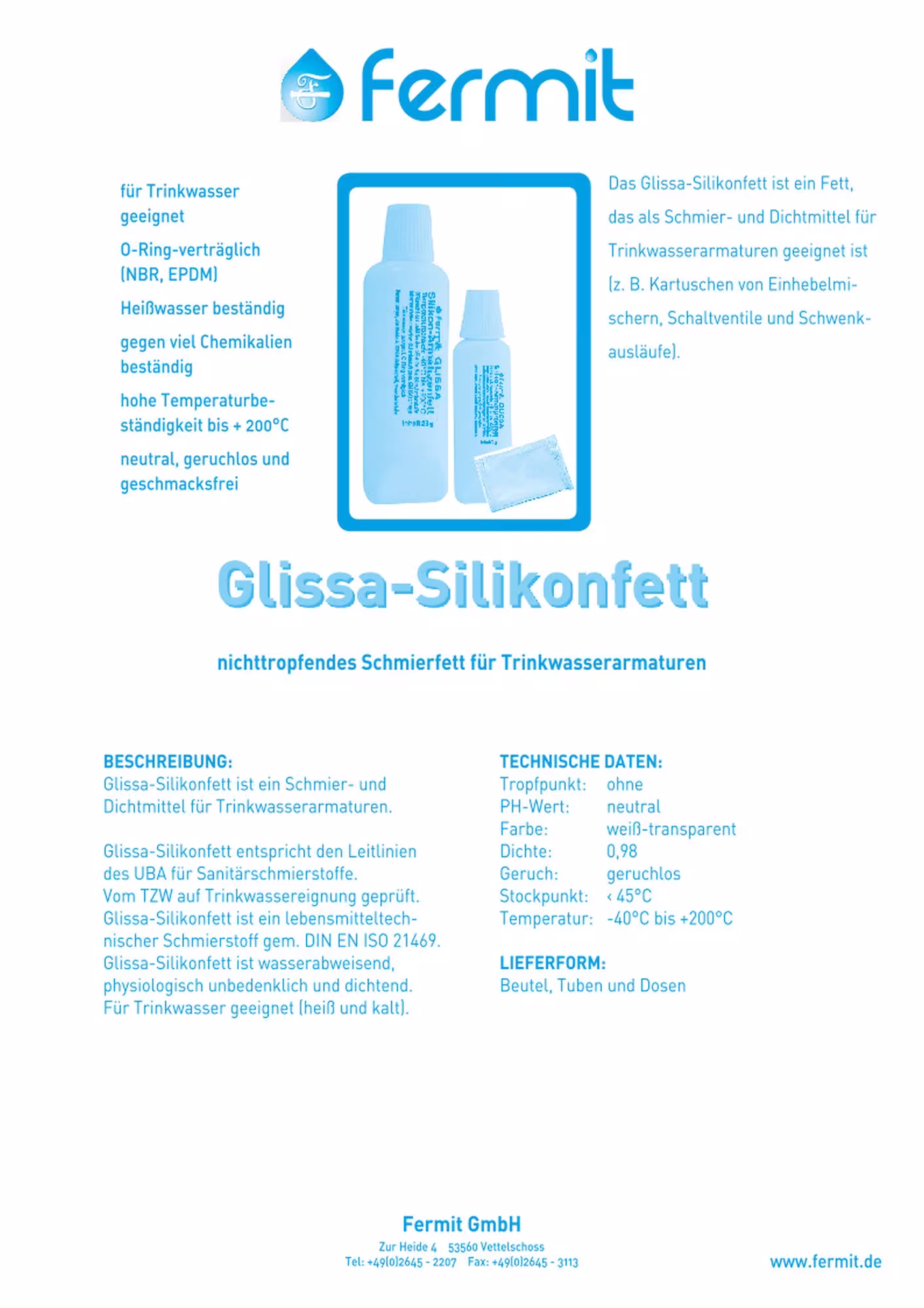 Fermit Silikonfett Glissa Ausführung Ausführung: 7g mit der GTIN 4030777150147 Fermit Silikonfett 7g Glissa von Fermit mit der Artikelnr. 15014