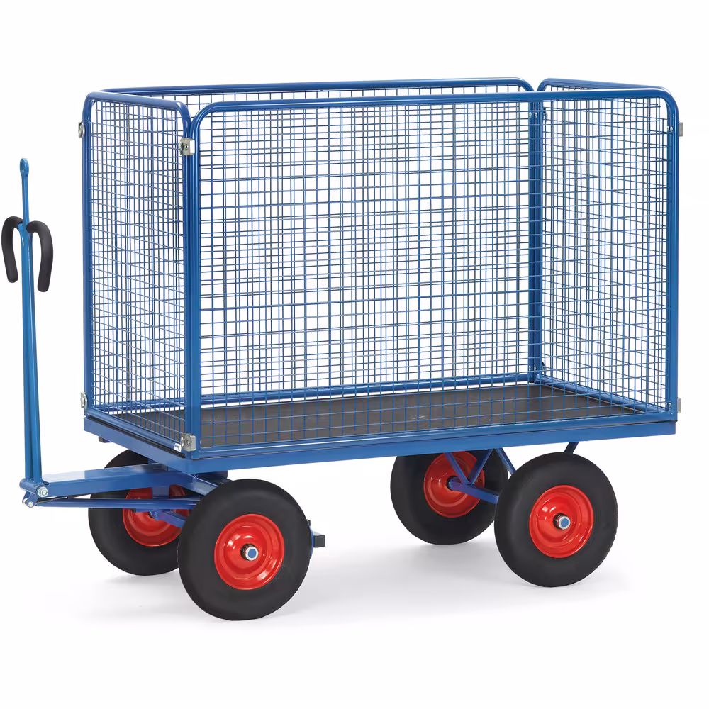 Handpritschenwagen Drahtgitter 1000 mm mit Zugöse Baukasten-System Aus Profilstahl geschweißt, pulverbeschichtet RAL 5007, 4 Eckhülsen Typ Bereifung: Vollgummi aus der Kategorie Handwagen/Pritschenwagen mit der Artikelnr. 6445VZ