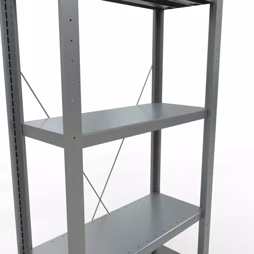 Andere Ansicht des Artikels Grundregal, Fachbodenregal Stecksystem MULTIplus250, 2000 x 750 x 300 mm (HxBxT), 5 Fachböden, Kreuzstrebe, verzinkt aus der Kategorie Stecksystem
