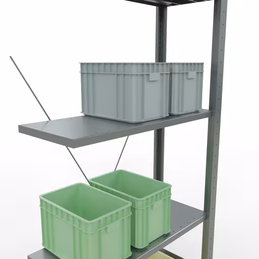 Andere Ansicht des Artikels Anbauregal, Fachbodenregal Stecksystem MULTIplus150, 2000 x 750 x 300 mm (HxBxT), 5 Fachböden, Kreuzstrebe, verzinkt aus der Kategorie Stecksystem