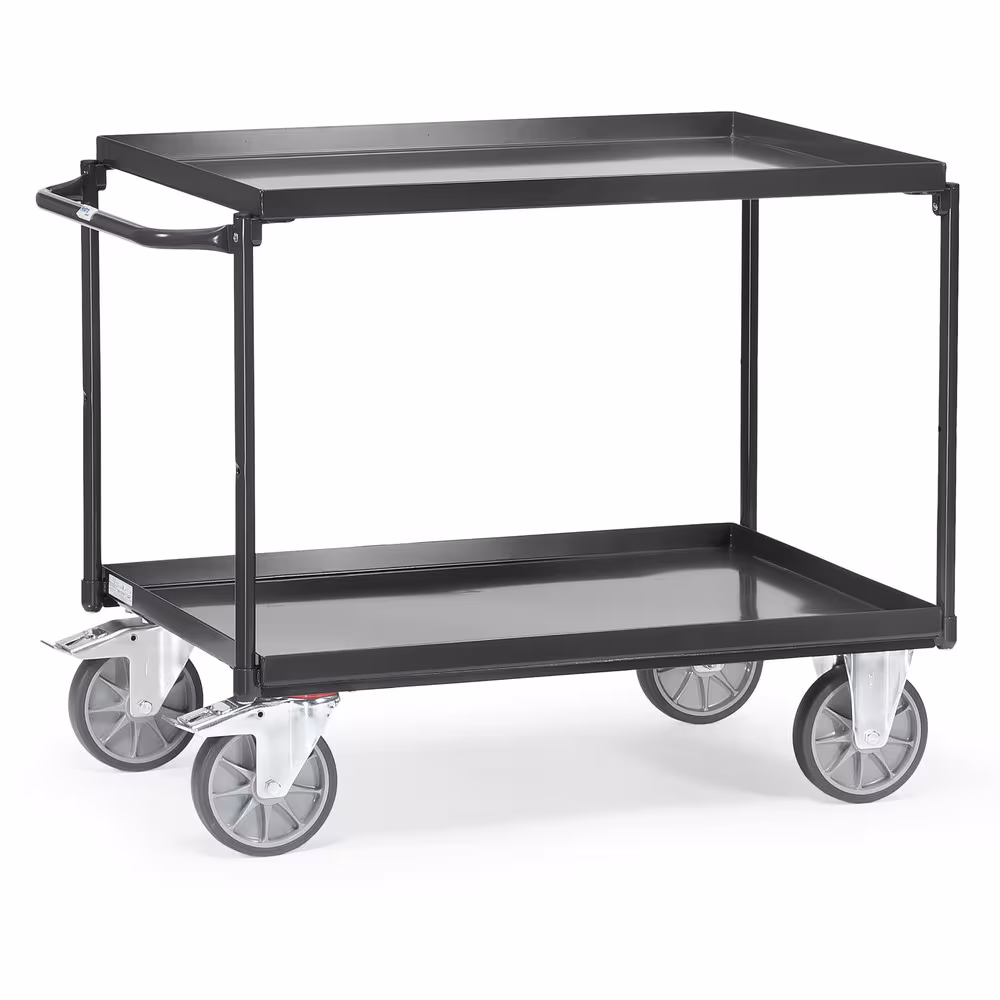 Tischwagen 4820-7016 Breite 500 mm, Länge 850 mm von der Marke Fetra Tischwagen Wannen 7016 2 Etagen Stahlrohrbügel und Stahlblechwannen verschraubt, Wannen öldicht, Rand 40 mm hoch Typ Ladeflächenlänge: 850 mm aus der Kategorie Tischwagen mit der Artikelnr. 4820-7016