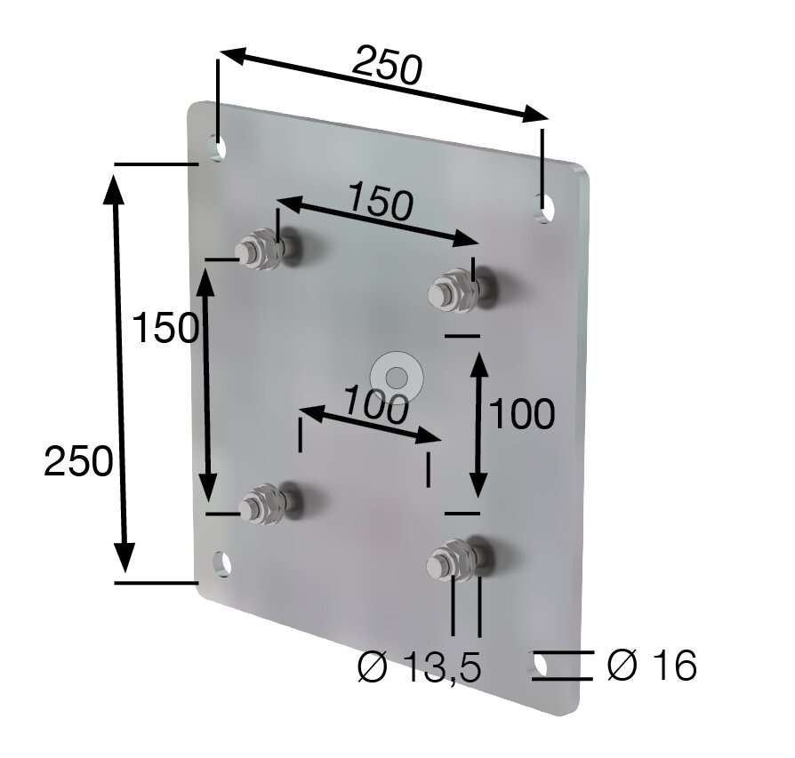 Produktbild (Abb. Ähnlich) 3819679 Munk Adapterplatte Stahl feuerverzinkt 150 x 150 mm