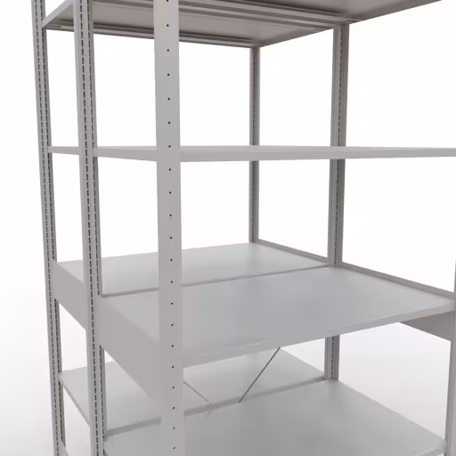 Produktbild Nr.7 des Artikels Grundregal, Doppelregal, Fachbodenregal Stecksystem MULTIplus150, 2500 x 1000 x (2x600) mm (HxBxT), 2x6 Fachböden, Kreuzstrebe, RAL 7035 lichtgrau aus der Produktreihe Fachbodenregale von der Marke Schulte Lagertechnik