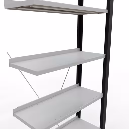 Abbildung Nr 14 des Artikels Anbauregal, Büro-Fachbodenregal Stecksystem MULTIplus85, 2300 x 750 x 300 mm (HxBxT), 7 Fachböden, Kreuzstrebe, mit Anschlagleiste, schwarz/lichtgrau aus der Produktgruppe Büroregale von der Marke Schulte Lagertechnik