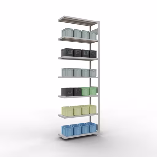 Produktbild Nr 14 des Artikels Anbauregal, Fachbodenregal Stecksystem MULTIplus330, 3000 x 1000 x 400 mm (HxBxT), 7 Fachböden, Längenriegel, RAL 7035 lichtgrau Abbildung Nr 14 des Artikels Anbauregal, Fachbodenregal Stecksystem MULTIplus330, 3000 x 1000 x 400 mm (HxBxT), 7 Fachböden, Längenriegel, RAL 7035 lichtgrau aus der Produktgruppe Stecksystem von der Marke Schulte Lagertechnik