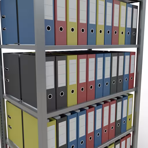 Zusatzbild des Artikels Grundregal, Büro-Fachbodenregal Stecksystem MULTIplus150, 2000 x 1000 x 600 mm (HxBxT), 6 Fachböden, Längenriegel, verzinkt, mit Mittelanschlag aus Stecksystem