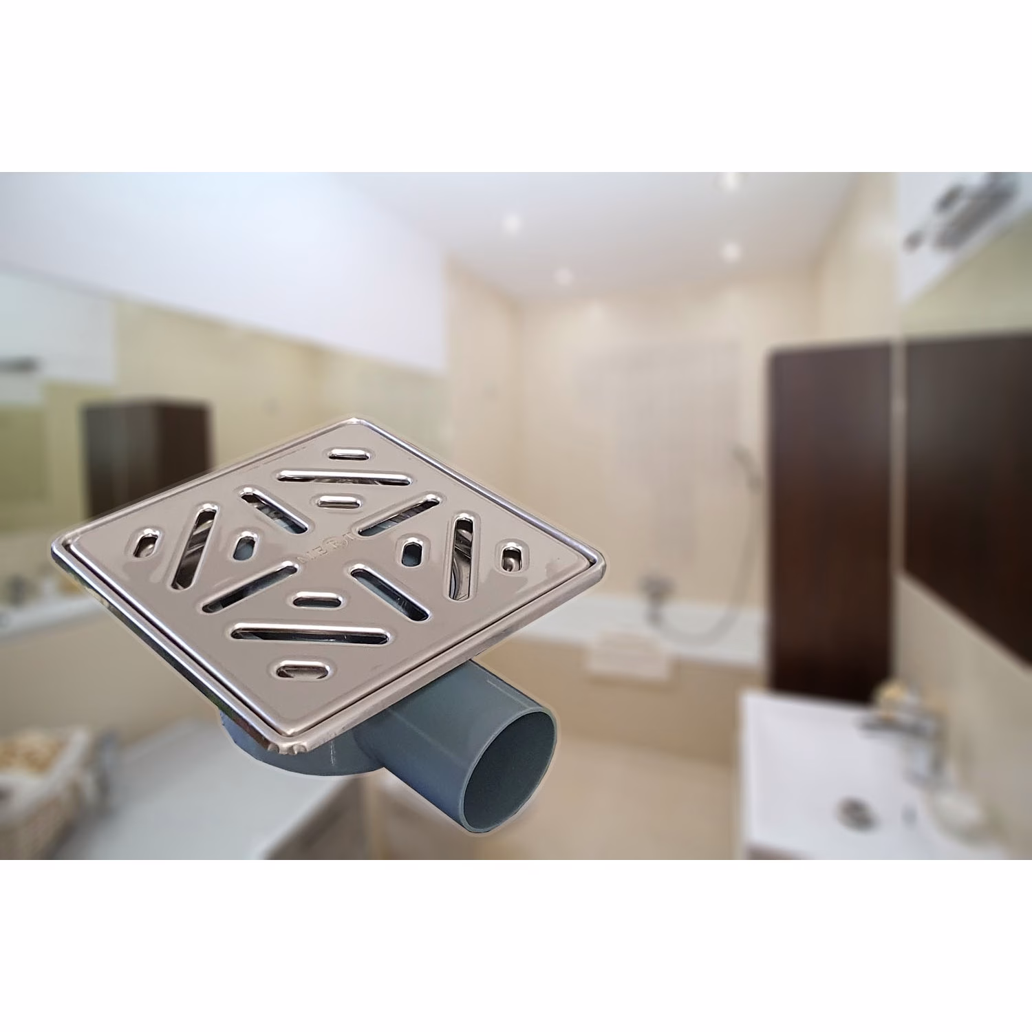 Ohne Text 3963860 MERT Bodenablauf mit Edelstahlrost und Rahmen "stripes", 150x150 mm, waagerecht