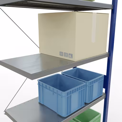 Produktbild Nr 12 des Artikels Anbauregal, Fachbodenregal Stecksystem MULTIplus330, 3000 x 1000 x 500 mm (HxBxT), 7 Fachböden, Kreuzstrebe, RAL 5010 enzianblau/verzinkt Abbildung Nr 12 des Artikels Anbauregal, Fachbodenregal Stecksystem MULTIplus330, 3000 x 1000 x 500 mm (HxBxT), 7 Fachböden, Kreuzstrebe, RAL 5010 enzianblau/verzinkt aus der Produktgruppe Stecksystem von der Marke Schulte Lagertechnik