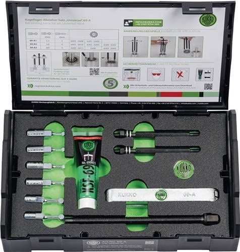 Kit d'extracteurs à billes KUKKO 7 pièces 69, plage de serrage 20-95 mm. Kit d'extracteurs de roulements à billes 69 KUKKO de la catégorie extracteurs et extracteurs, référence 4157490691