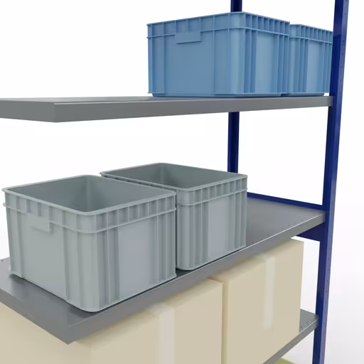 Abbildung Nr 14 des Artikels Anbauregal, Fachbodenregal Stecksystem MULTIplus250, 2500 x 1300 x 500 mm (HxBxT), 6 Fachböden, Längenriegel, RAL 5010 enzianblau/verzinkt aus der Produktgruppe Stecksystem von der Marke Schulte Lagertechnik