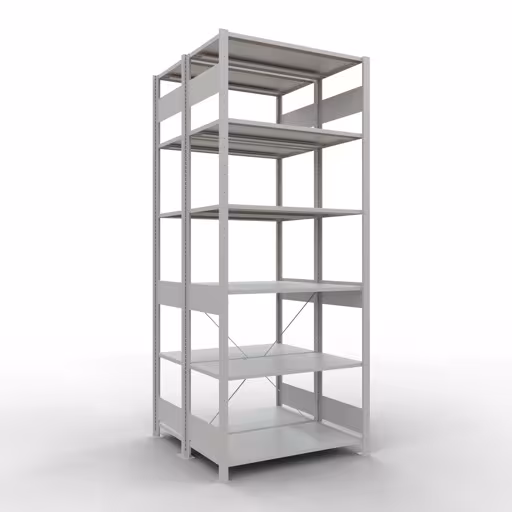 Grundregal, Doppelregal, Fachbodenregal Stecksystem MULTIplus150, 2500 x 1000 x (2x500) mm (HxBxT), 2x6 Fachböden, Kreuzstrebe, RAL 7035 lichtgrau von der Marke Schulte Lagertechnik Grundregal, Doppelregal, Fachbodenregal Stecksystem MULTIplus150, 2500 x 1000 x (2x500) mm (HxBxT), 2x6 Fachböden, Kreuzstrebe, RAL 7035 lichtgrau aus der Kategorie Doppelregale mit der Artikelnummer 32751