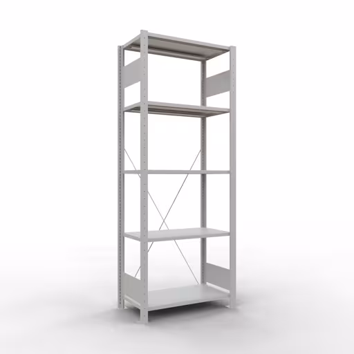 Grundregal, Fachbodenregal Stecksystem MULTIplus150, 2000 x 750 x 400 mm (HxBxT), 5 Fachböden, Kreuzstrebe, RAL 7035 lichtgrau von der Marke Schulte Lagertechnik Grundregal, Fachbodenregal Stecksystem MULTIplus150, 2000 x 750 x 400 mm (HxBxT), 5 Fachböden, Kreuzstrebe, RAL 7035 lichtgrau aus der Kategorie Grundregal mit der Artikelnummer 32640-75