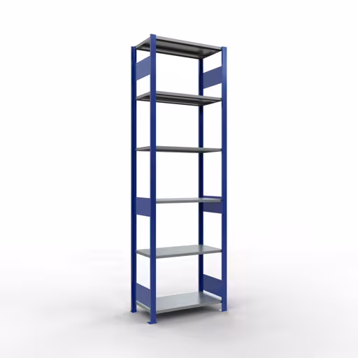 Grundregal, Fachbodenregal Stecksystem MULTIplus150, 2500 x 750 x 400 mm (HxBxT), 6 Fachböden, Längenriegel, RAL 5010 enzianblau/verzinkt/verzinkt von der Marke Schulte Lagertechnik Grundregal, Fachbodenregal Stecksystem MULTIplus150, 2500 x 750 x 400 mm (HxBxT), 6 Fachböden, Längenriegel, RAL 5010 enzianblau/verzinkt/verzinkt aus der Kategorie Grundregal mit der Artikelnummer 12741-75-LR-B