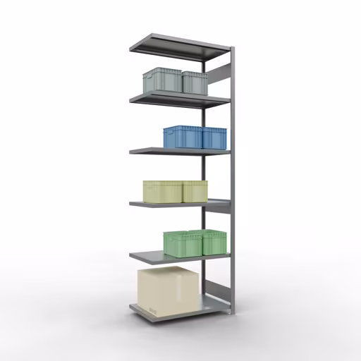 Produktbild Nr 14 des Artikels Anbauregal, Fachbodenregal Stecksystem MULTIplus250, 3000 x 1000 x 600 mm (HxBxT), 7 Fachböden, Längenriegel, verzinkt Abbildung Nr 14 des Artikels Anbauregal, Fachbodenregal Stecksystem MULTIplus250, 3000 x 1000 x 600 mm (HxBxT), 7 Fachböden, Längenriegel, verzinkt aus der Produktgruppe Stecksystem von der Marke Schulte Lagertechnik