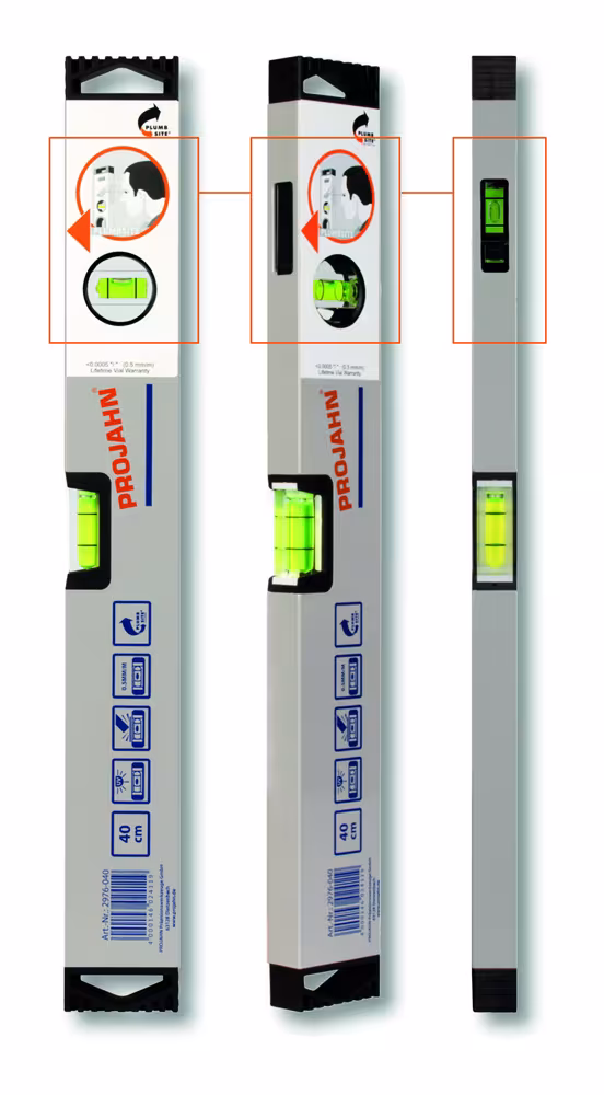 Wasserwaage Plus 80 cm mit Magnet aus der Kategorie Bandmaße, Lineale, Wasserwaagen und Messuhren mit der GTIN 4000146024225 Wasserwaage mit Vertikal-Spiegel-Libelle und Magneten 30 cm von der Marke PROJAHN aus der Kategorie Bandmaße, Lineale, Wasserwaagen und Messuhren