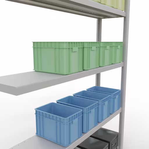 Abbildung Nr 12 des Artikels Anbauregal, Fachbodenregal Stecksystem MULTIplus250, 2000 x 1300 x 300 mm (HxBxT), 5 Fachböden, Längenriegel, RAL 7035 lichtgrau aus der Produktgruppe Stecksystem von der Marke Schulte Lagertechnik