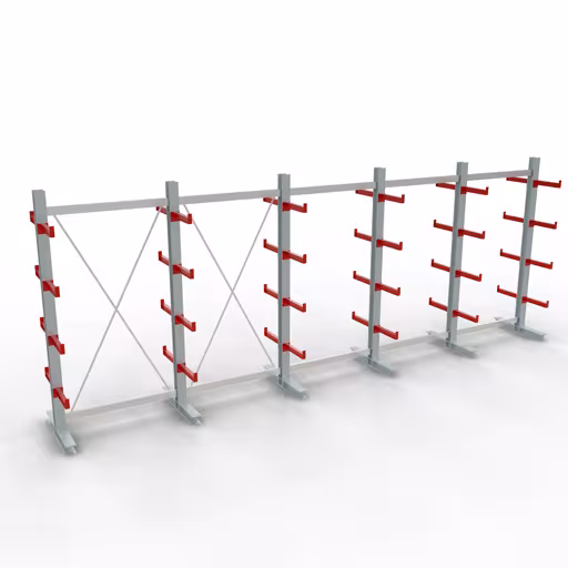 K 3000 Komplettregal, doppelseitig, 2500 x 6500 x 400 mm, RAL 7001 / RAL 3000, 5 Lagerebenen aus der Kategorie K3000 für mittelschwere Güter mit der Artikelnummer 27727