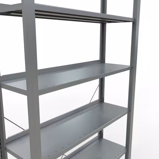 Abbildung Nr 14 des Artikels Grundregal, Büro-Fachbodenregal Stecksystem MULTIplus85, 2300 x 1000 x 300 mm (HxBxT), 7 Fachböden, Kreuzstrebe, verzinkt, mit Anschlagleiste aus der Produktgruppe Büroregale von der Marke Schulte Lagertechnik