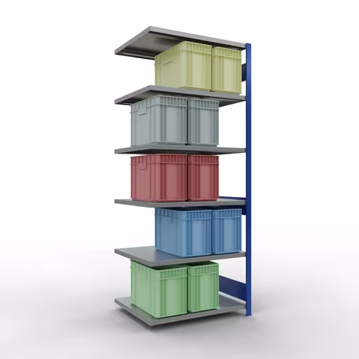 Produktbild Nr 15 des Artikels Anbauregal, Fachbodenregal Stecksystem MULTIplus250, 2500 x 1000 x 800 mm (HxBxT), 6 Fachböden, Längenriegel, RAL 5010 enzianblau/verzinkt Abbildung Nr 15 des Artikels Anbauregal, Fachbodenregal Stecksystem MULTIplus250, 2500 x 1000 x 800 mm (HxBxT), 6 Fachböden, Längenriegel, RAL 5010 enzianblau/verzinkt aus der Produktgruppe Stecksystem von der Marke Schulte Lagertechnik