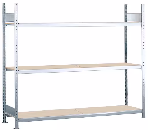 Grundregal, Weitspannregal WS 2000 mit Spanplatten, 2000 x 1500 x 600 mm (HxBxT), verzinkt, 3 Ebenen, Fachlast 400 kg, Feldlast 1.200 kg von der Marke Schulte Lagertechnik Grundregal, Weitspannregal WS 2000 mit Spanplatten, 2000 x 1500 x 600 mm (HxBxT), verzinkt, 3 Ebenen, Fachlast 400 kg, Feldlast 1.200 kg aus der Kategorie WS2000 für Fachlasten bis 400kg mit der Artikelnummer 15544