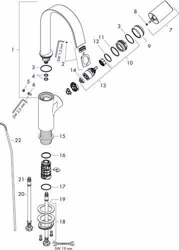 Technische Zeichnung 4058556 Hansgrohe Einhebel-Waschtischmischer VIVENIS 210 mit Zugstangen-Ablaufgarnitur 1 1/4 Zoll chrom