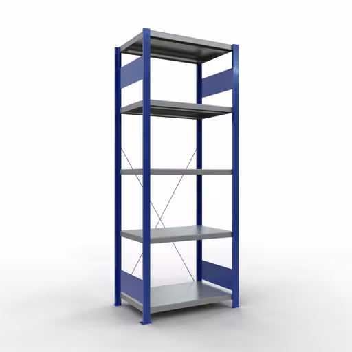 Grundregal, Fachbodenregal Stecksystem MULTIplus250, 2000 x 750 x 500 mm (HxBxT), 5 Fachböden, Kreuzstrebe, RAL 5010 enzianblau/verzinkt/verzinkt von der Marke Schulte Lagertechnik Grundregal, Fachbodenregal Stecksystem MULTIplus250, 2000 x 750 x 500 mm (HxBxT), 5 Fachböden, Kreuzstrebe, RAL 5010 enzianblau/verzinkt/verzinkt aus der Kategorie Grundregal mit der Artikelnummer 12950-75-B