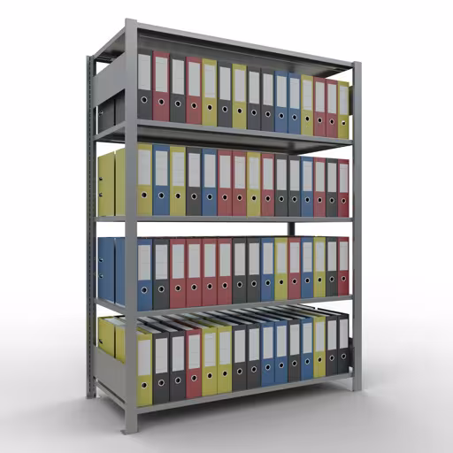 Abbildung Nr 12 des Artikels Grundregal, Büro-Fachbodenregal Stecksystem MULTIplus150, 1800 x 1300 x 600 mm (HxBxT), 5 Fachböden, Längenriegel, verzinkt, ohne Mittelanschlag aus der Produktgruppe Büroregale von der Marke Schulte Lagertechnik
