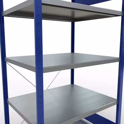 Produktbild Nr.7 des Artikels Grundregal, Fachbodenregal Stecksystem MULTIplus250, 2000 x 1000 x 800 mm (HxBxT), 5 Fachböden, Kreuzstrebe, RAL 5010 enzianblau/verzinkt aus der Produktreihe Stecksystem von der Marke Schulte Lagertechnik