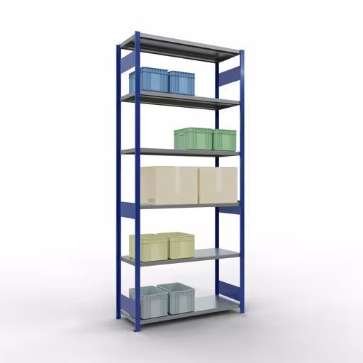 Abbildung Nr 14 des Artikels Grundregal, Fachbodenregal Stecksystem MULTIplus250, 3000 x 1300 x 500 mm (HxBxT), 7 Fachböden, Längenriegel, RAL 5010 enzianblau/verzinkt aus der Produktgruppe Stecksystem von der Marke Schulte Lagertechnik