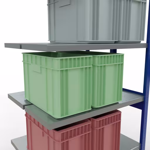 Produktbild Nr.8 des Artikels Anbauregal, Doppelregal, Fachbodenregal Stecksystem MULTIplus250, 2500 x 1000 x (2x400) mm (HxBxT), 2x6 Fachböden, Längenriegel, RAL 5010 enzianblau aus der Produktreihe Fachbodenregale von der Marke Schulte Lagertechnik