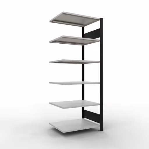 Anbauregal, Büro-Fachbodenregal Stecksystem MULTIplus150, 2000 x 750 x 600 mm (HxBxT), 6 Fachböden, Längenriegel, ohne Mittelanschlag, schwarz/lichtgrau aus der Kategorie Stecksystem mit der Artikelnummer 36063-S