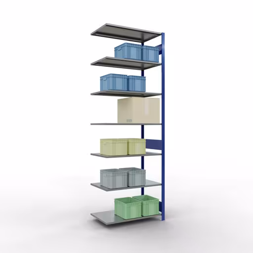 Anbauregal, Fachbodenregal Stecksystem MULTIplus150, 3000 x 1000 x 600 mm (HxBxT), 7 Fachböden, Längenriegel, RAL 5010 enzianblau/verzinkt aus der Kategorie Anbauregal mit der GTIN 4004514281227 Anbauregal, Fachbodenregal Stecksystem MULTIplus150, 3000 x 1000 x 600 mm (HxBxT), 7 Fachböden, Längenriegel, RAL 5010 enzianblau/verzinkt von der Marke Schulte Lagertechnik aus der Produktreihe Stecksystem