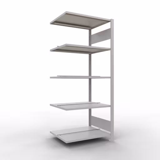 Anbauregal, Büro-Fachbodenregal Stecksystem MULTIplus150, 1800 x 750 x 600 mm (HxBxT), 5 Fachböden, Längenriegel, mit Mittelanschlag, lichtgrau aus der Kategorie Stecksystem mit der Artikelnummer 36039