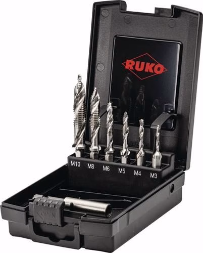 ULTIMATECUT FS M3-M10 7-delige HSS combinatie tap- en snijset in een kunststof koffer, gemaakt door Ruko. Combinatie tap- en snijset ULTIMATECUT FS M3-M10 7-delige HSS kunststof koffer RUKO uit de categorie tappen en snijplaten met artikelnummer 4000868096