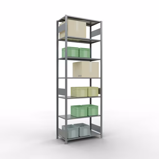 Zusatzbild des Artikels Grundregal, Fachbodenregal Stecksystem MULTIplus150, 3000 x 1000 x 500 mm (HxBxT), 7 Fachböden, Längenriegel, verzinkt aus Grundregal