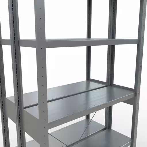 Produktbild Nr.7 des Artikels Grundregal, Doppelregal, Fachbodenregal Stecksystem MULTIplus250, 2500 x 1000 x (2x300) mm (HxBxT), 2x6 Fachböden, Kreuzstrebe, verzinkt aus der Produktreihe Fachbodenregale von der Marke Schulte Lagertechnik