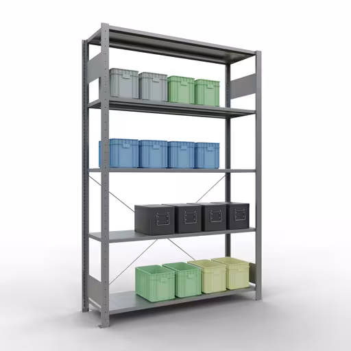 Stecksystem Grundregal 2000x1300x400 mm, Typ 150 kg, verzinkt mit der GTIN 4004514217530 Stecksystem Grundregal 2000x1300x400 mm, Typ 150 kg, verzinkt von Schulte Lagertechnik mit der Artikelnr. 12740-130