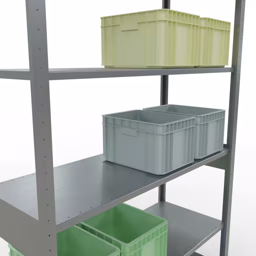 Zusatzbild des Artikels Grundregal, Fachbodenregal Stecksystem MULTIplus150, 2500 x 1300 x 500 mm (HxBxT), 6 Fachböden, Längenriegel, verzinkt aus Grundregal