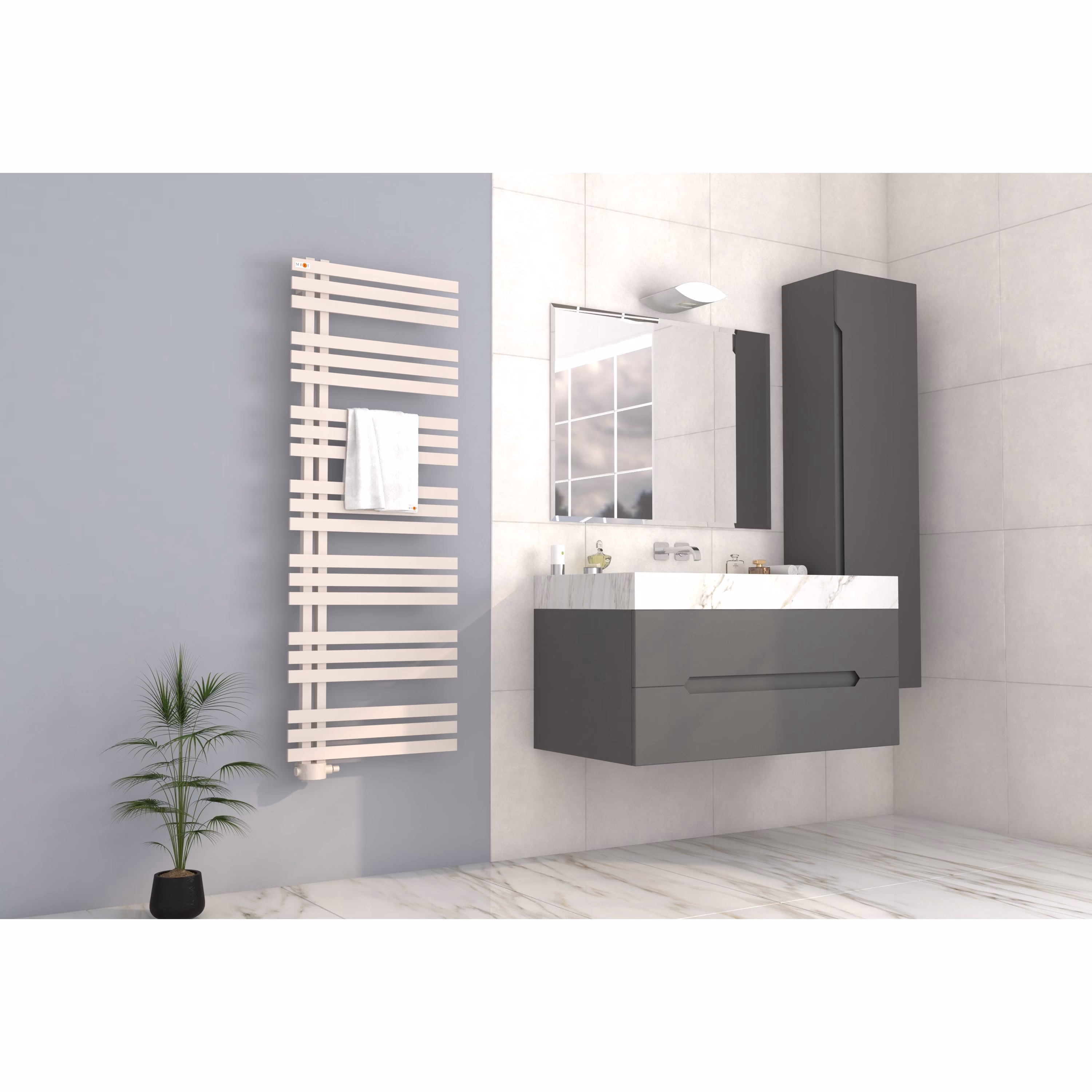 Radiatore da bagno Mert Design modello Elen, bianco, 400x1000 mm del marchio Mert Radiatore da bagno Mert Design modello Elen, bianco, della categoria radiatori da bagno, con attacco laterale, con codice articolo 5-ELEN-40x100-W-M