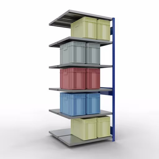 Anbauregal, Doppelregal, Fachbodenregal Stecksystem MULTIplus250, 2500 x 1000 x (2x500) mm (HxBxT), 2x6 Fachböden, Längenriegel, RAL 5010 enzianblau aus der Kategorie Doppelregale mit der GTIN 4004514296313 Anbauregal, Doppelregal, Fachbodenregal Stecksystem MULTIplus250, 2500 x 1000 x (2x500) mm (HxBxT), 2x6 Fachböden, Längenriegel, RAL 5010 enzianblau von der Marke Schulte Lagertechnik aus der Produktreihe Fachbodenregale