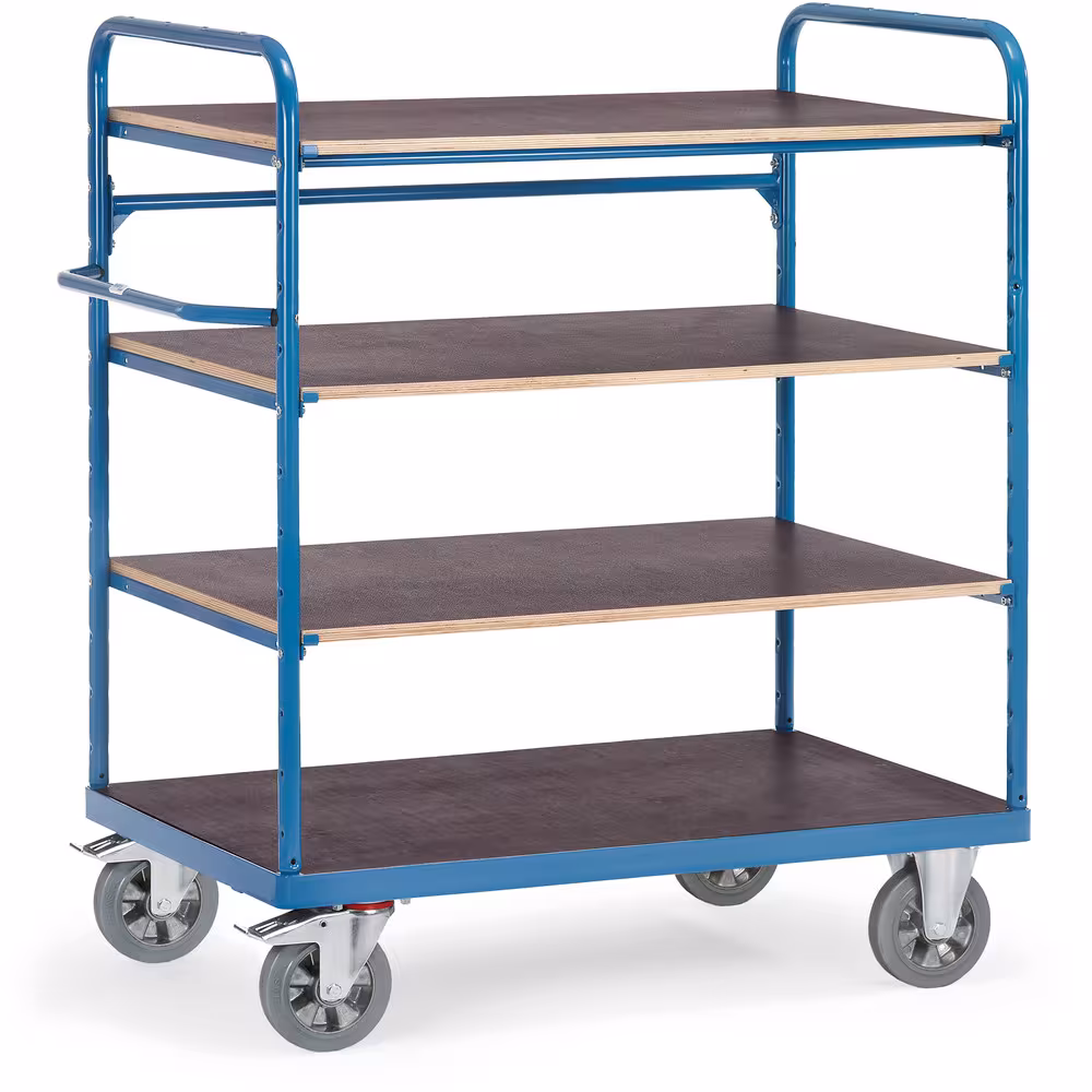 Etagenwagen 18202 Länge 1000 mm, Breite 700 mm von der Marke Fetra Etagenwagen Super-Multi-Vario Rohrstreben 4 Etagen Tragkraft pro Boden 180 kg. 2 Lenk- und 2 Bockrollen, Elastic-Vollgummi-Bereifung Typ Ladeflächenlänge: 1000 mm aus der Kategorie Etagenwagen mit der Artikelnr. 18202