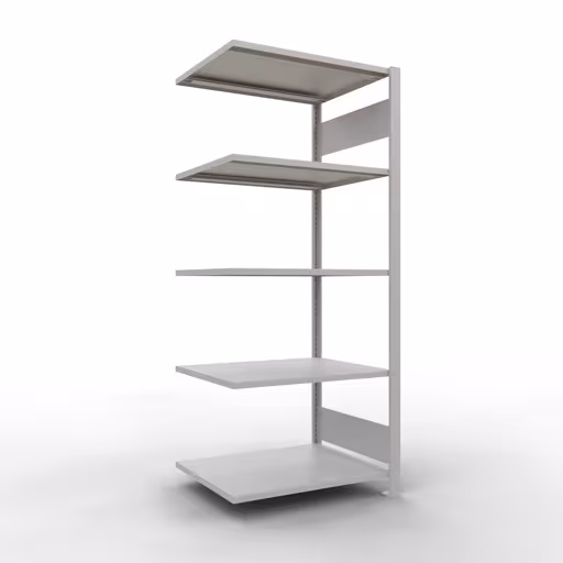 Anbauregal, Büro-Fachbodenregal Stecksystem MULTIplus150, 1800 x 750 x 600 mm (HxBxT), 5 Fachböden, Längenriegel, ohne Mittelanschlag, lichtgrau aus der Kategorie Stecksystem mit der Artikelnummer 36057